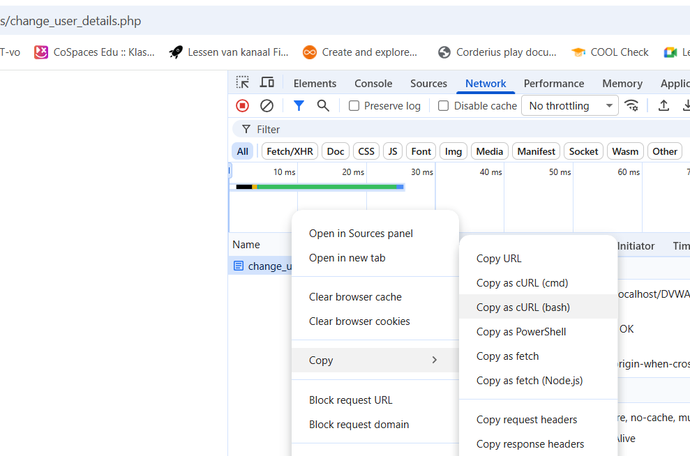 Copy as cURL command